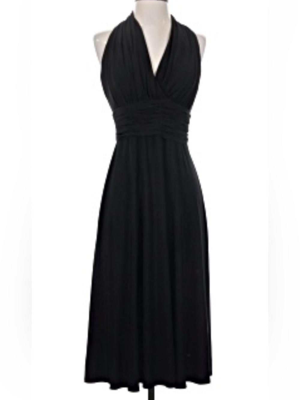 Jones Wear Black Halter Vintage-Style Midi Dress New